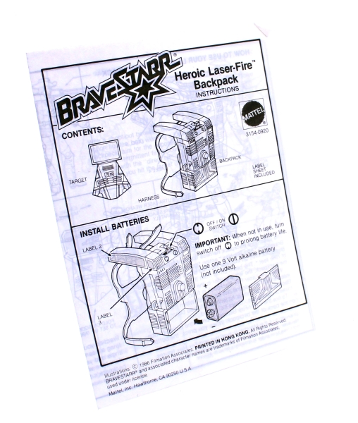 Bravestarr Instructions (Gebrauchsanleitung) "Heroic Laser-Fire Backpacks" von Mattel
